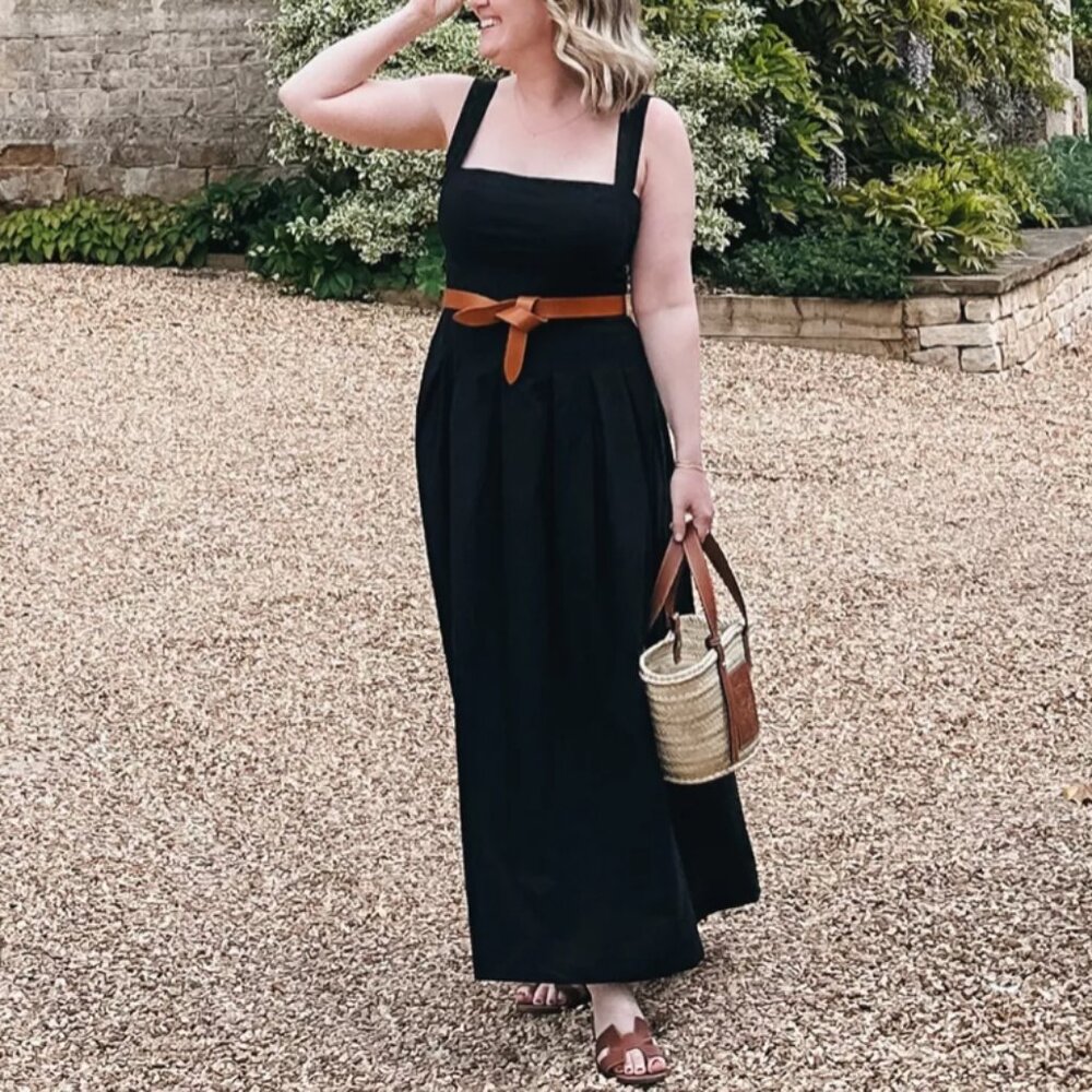 ✨ SALE Reformation Mika Midi Dress Sz2 Black Noir Cotton Sleeveless